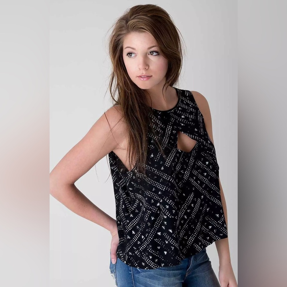 Free People Look Through Front Tulip Crop Tank Top Black Combo Size Small